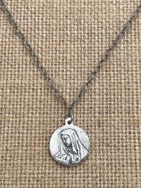 Sterling Silver St. Peregrine Laziosi (Patron Saint of Cancer Patients) Medal Necklace Reversible Sorrowful Mary Peregrinus Pellegrino