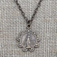 Bronze, Our Lady of the Rosary, Medal Pendant Necklace, Antique Replica, Notre-Dame-Du-Cap Quebec, Our Lady of the Cape Shrine, Immaculata