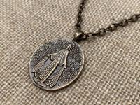Bronze Large French Miraculous Medal Pendant, Antique Replica, Immaculate Conception Necklace, Our Lady of Miracles Medallion, MM1