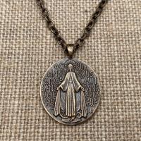 Bronze Large French Miraculous Medal Pendant, Antique Replica, Immaculate Conception Necklace, Our Lady of Miracles Medallion, MM1