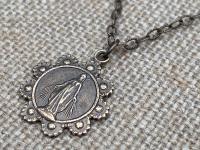 Bronze, Our Lady of the Rosary, Medal Pendant Necklace, Antique Replica, Notre-Dame-Du-Cap Quebec, Our Lady of the Cape Shrine, Immaculata