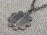 Bronze, Our Lady of the Rosary, Medal Pendant Necklace, Antique Replica, Notre-Dame-Du-Cap Quebec, Our Lady of the Cape Shrine, Immaculata