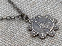Bronze, Our Lady of the Rosary, Medal Pendant Necklace, Antique Replica, Notre-Dame-Du-Cap Quebec, Our Lady of the Cape Shrine, Immaculata