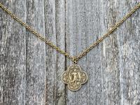 Antique Gold St. Raphael the Archangel (Angel of Healing) Antique Replica Medal Medallion Necklace Prayer Gold Bronze Patron Saint Sick Ill