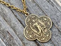 Antique Gold St. Raphael the Archangel (Angel of Healing) Antique Replica Medal Medallion Necklace Prayer Gold Bronze Patron Saint Sick Ill
