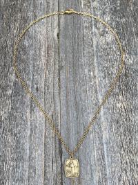 Antique Gold St. Francis of Assisi Blessing Prayer Medal Pendant Necklace Saint Catholic Italian Antique Replica Lord Bless You and Keep You