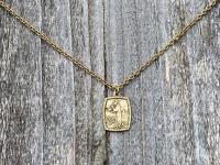 Antique Gold St. Francis of Assisi Blessing Prayer Medal Pendant Necklace Saint Catholic Italian Antique Replica Lord Bless You and Keep You