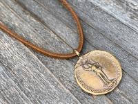Bronze Rare St Michael Latin Medal Necklace, Antique Replica Saint Michael the Archangel, St Michel, Protection against the Devil Satan M1