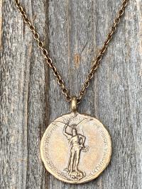 Bronze Rare St Michael Latin Medal Necklace, Antique Replica Saint Michael the Archangel, St Michel, Protection against the Devil Satan M1