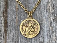 Antiqued Gold Saint Gerard Majella Medal Necklace, French artist Penin, Antique Replica, Patron Saint of Expectant Mothers, of Fertility