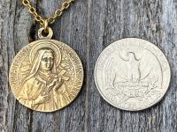Antique Gold Rare St Thérèse of Lisieux Medal Necklace, French Antique Replica, Sancta Teresia, St Theresa of the Child Jesus, Little Flower