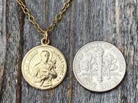 Gold St Gerard Majella Medal and Necklace by French Artist Penin, Antique Replica, Patron Saint of Expectant Mothers and Saint of Fertility