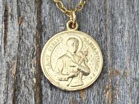 Gold St Gerard Majella Medal and Necklace by French Artist Penin, Antique Replica, Patron Saint of Expectant Mothers and Saint of Fertility