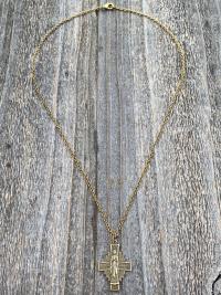 Antique Gold Radiant Mary Medal, Antique Replica, Pendant Necklace, Radiant Cross, Our Lady of Lourdes, Blessed Virgin Mary Pendant Necklace