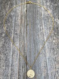 Gold St Gerard Majella Medal and Necklace by French Artist Penin, Antique Replica, Patron Saint of Expectant Mothers and Saint of Fertility