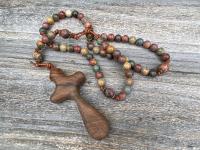 Large Comfort Cross Rosary, Bronze & Gemstone Bead Rosary with Red Cherry Creek Jasper Stones, Artisan Rosary Decor, Family Heirloom Rosary