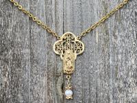 Gold Our Lady of Guadalupe Necklace with a Freshwater White Pearl Dangle, Antique Replica, Nuestra Señora de Guadalupe, Virgin of Guadalupe