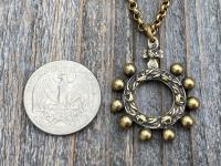 Antique Gold Rose Themed, Finger Rosary Ring, Necklace, French Antique Replica, Rosary Ring Pendant, Cross with Roses, Dizainier on Chain