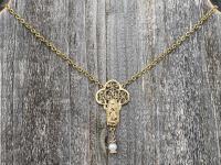 Gold Our Lady of Guadalupe Necklace with a Freshwater White Pearl Dangle, Antique Replica, Nuestra Señora de Guadalupe, Virgin of Guadalupe