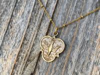 Antique Gold 7 Gifts of the Holy Spirit Medal Pendant Necklace, Antique Replica, Holy Spirit Dove Necklace, Holy Ghost Pendant, Holy Trinity