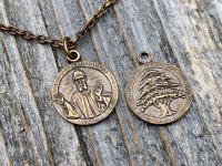 Bronze St Charbel Makhlouf Medal Pendant Necklace, Antique Replica, Rare Saint Sharbel Charm, Lebanese Saint, Miraculous Healing Intercessor