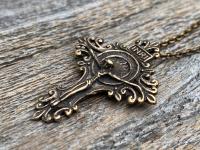 Bronze Artisan Crucifix, Antique Replica, Crucifix Pendant Necklace, Large and Elegant Bronze Crucifix, Bail on Backside, Radiant Crucifix