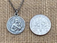Bronze Saint Gerard Majella Medal Pendant Necklace, French Antique Replica, Artist Penin, Patron Saint of Expectant Mothers, of Fertility