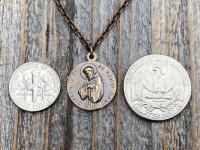 Bronze St Francis of Assisi Blessing Medal Pendant on Necklace, Antique Replica of French Latin Medallion, May the Lord Bless You & Keep You