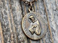 Bronze St Francis of Assisi Blessing Medal Pendant on Necklace, Antique Replica of French Latin Medallion, May the Lord Bless You & Keep You