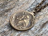 Bronze Saint Anthony of Padua Medallion & Necklace, Antique Replica of Rare French Latin Medal, Two-Sided Pendant with St Francis of Assisi