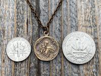 Bronze Saint Anthony of Padua Medallion & Necklace, Antique Replica of Rare French Latin Medal, Two-Sided Pendant with St Francis of Assisi