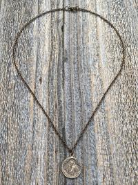 Bronze Saint Anthony of Padua Medallion & Necklace, Antique Replica of Rare French Latin Medal, Two-Sided Pendant with St Francis of Assisi