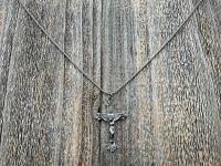 Sterling Silver Sacred Heart of Jesus Crucifix, Pendant Necklace, Antique Replica, Large Sterling Silver Crucifix, Big Sacred Heart Pendant