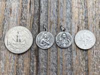 St Gerard Majella & St Colette of Corbie Sterling Silver Cluster Necklace, Patron Saints of Fertility + Expectant Mothers, Antique Replicas
