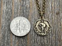 Small Antiqued or Shiny Gold Bronze St Michael Medal, Antique Replica of Rare French Medallion, Smaller Saint Michael the Archangel Pendant