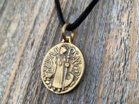 Large Gold Bronze French St Benedict Medallion, Antique Replica of Artist J Balme Medal, Big Holy Father Saint Benedicti Pendant from France