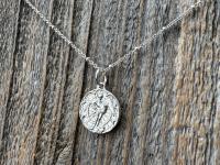 Small Antiqued or Shiny Sterling Silver St Michael Medal, Antique Replica of Rare French Medallion, Saint Michael the Archangel Pendant
