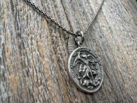 Large Sterling Silver St Michael Medal, Reverses to St Christopher, Antique Replica Medallion, Antiqued Saint Michael the Archangel Pendant