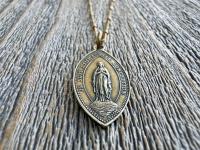 Antique Gold Immaculate Conception & Sacred Heart of Jesus French Antique Replica Medallion, Our Lady of Lourdes, Signed Penin Lyon France