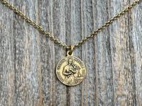 Antique Gold Saint Gerard Majella & Our Lady of Perpetual Help Pendant Necklace, Antique Replica Medal, Saint of Expectant Mothers Fertility