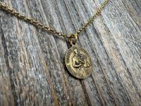 Antique Gold Saint Gerard Majella & Our Lady of Perpetual Help Pendant Necklace, Antique Replica Medal, Saint of Expectant Mothers Fertility