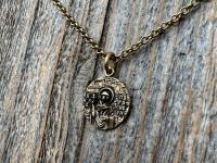 St Paraskeva (St. Paraskeve) Medallion in Antiqued Gold or Shiny Gold Bronze, Small Round Antique Replica, Orthodox Saint Paraskevi Pendant