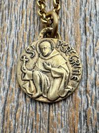 Antique Gold St. Peregrine Medallion - Antique Replica of Small French Medal - Patron Saint of Cancer - Saint Peregrinus Laziosi, Pellegrino