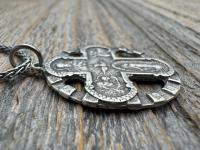 Sterling Silver 5-Way Cross Medal Necklace, Antique Reproduction Scapular, 4-Way Catholic Unisex Pendant, Sacred Heart, Miraculous Medal