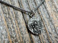 Sterling Silver St Paraskeva (St. Paraskeve) Medallion, Small Round Antique Replica, Orthodox Saint Paraskevi Pendant