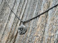 Sterling Silver St Paraskeva (St. Paraskeve) Medallion, Small Round Antique Replica, Orthodox Saint Paraskevi Pendant