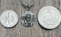 Sterling Silver St Paraskeva (St. Paraskeve) Medallion, Small Round Antique Replica, Orthodox Saint Paraskevi Pendant
