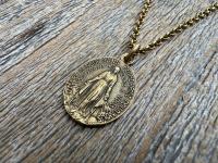 Antiqued Gold Oval French Miraculous Medal Pendant, Antique Replica of Rare Adolph Penin Signed Medallion from France, French Piece of Art