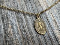 Antiqued Gold Oval French Miraculous Medal Pendant, Antique Replica of Rare Adolph Penin Signed Medallion from France, French Piece of Art
