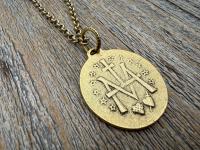 Antiqued Gold (non-maintenance) Large French Miraculous Medal with Fancy Ring, Antique Replica Signed by PCH & JB, Medallion from France MM1